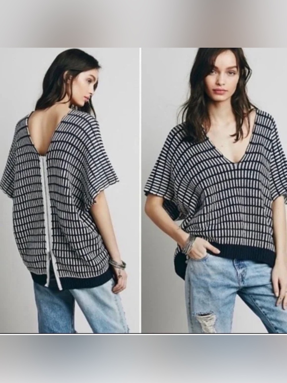 Free people something special poncho zip back oversize striped sweater